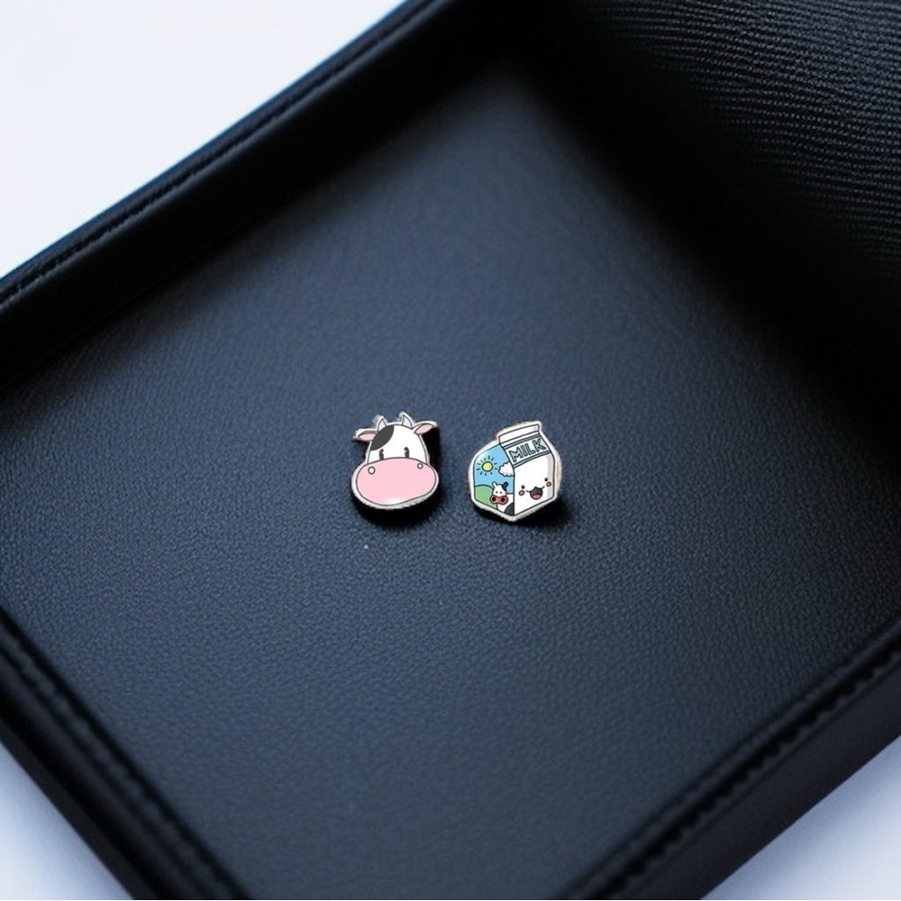 Moo-tiful Moments: Cow & Milk Stud Earrings! 🐄🥛 NWT Farm Life Studs - Picture 2 of 7